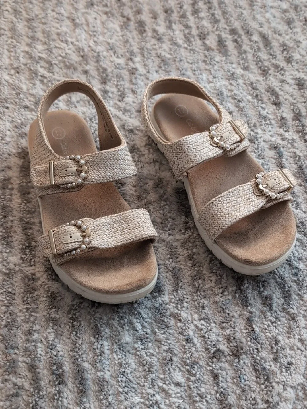 Toddler Girls Size 12 - Cat & Jack Pearl-Buckle Woven Sandal in Light Beige